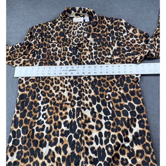 Chicos Leopard Print Button Down Top‎ Size L Brown Black Animal Print Shirt Work - Picture 4 of 7